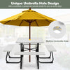 Outdoor picnic table with umbrella hole, featuring a spacious white HDPE surface and four benches for outdoor.