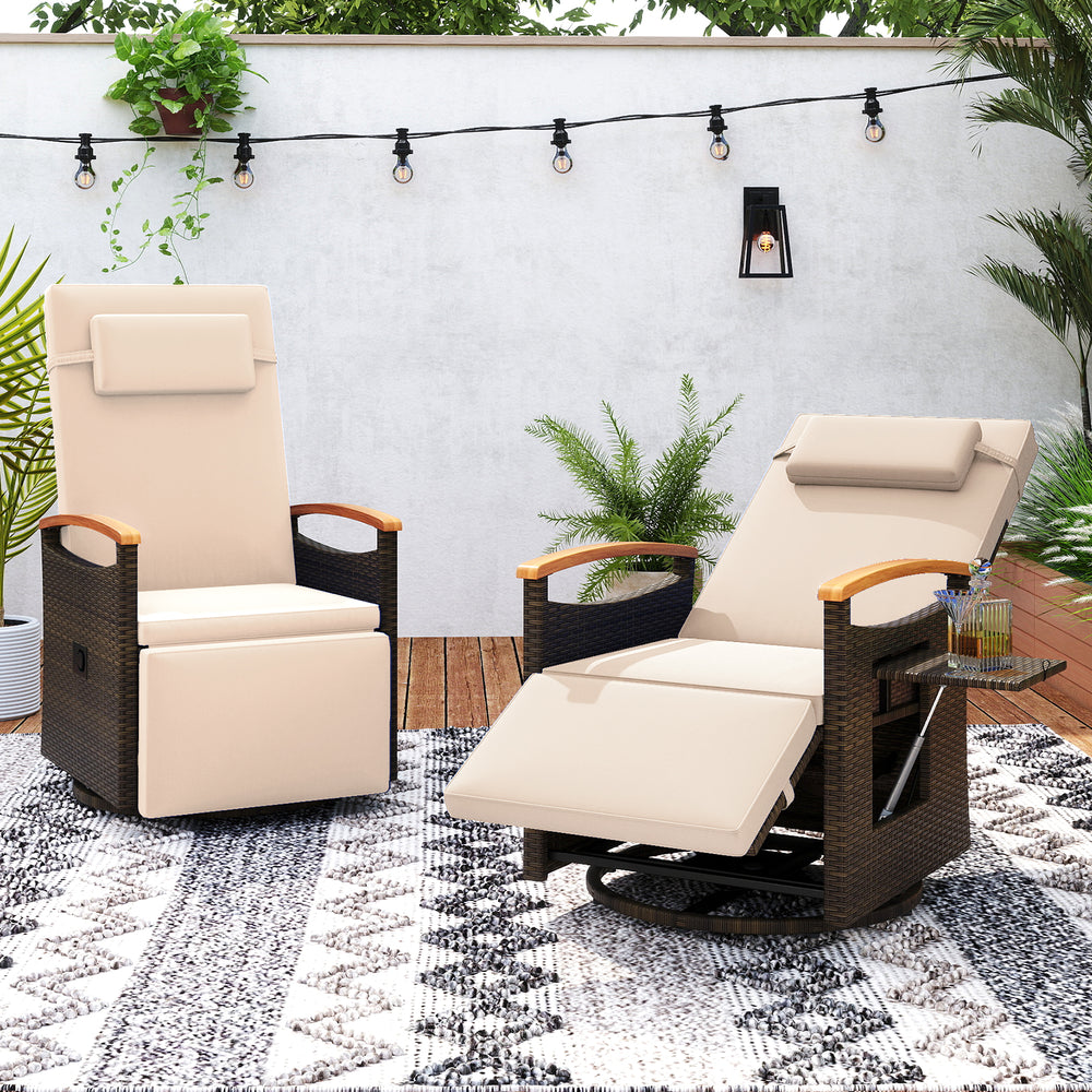 Patio Rattan 360° Swivel Recliner Chair with Adjustable Backrest and Footrest-Beige - Gallery View 1 of 10