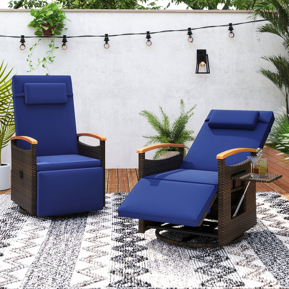 Patio Rattan 360° Swivel Recliner Chair with Adjustable Backrest and Footrest-Navy - Gallery View 1 of 10