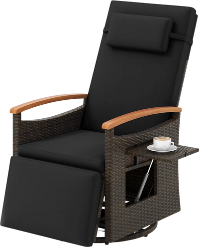 Costway Patio Rattan 360° Swivel Recliner Chaise Lounge Chair Adjustable Backrest Footrest 94257618 New