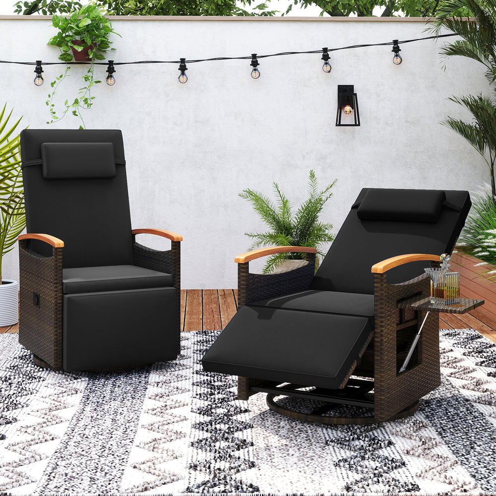 Patio Rattan 360° Swivel Recliner Chair with Adjustable Backrest and Footrest-Black - Gallery View 1 of 10
