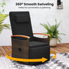 Patio rattan 360° swivel recliner chair with adjustable backrest and footrest, perfect for backyard relaxation.