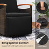 Patio Rattan 360° swivel recliner chair with adjustable backrest, soft cushion, and wood armrests for backyard.