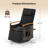 Dimensions of the black Patio Rattan 360° Swivel Recliner Chair with adjustable backrest and footrest for outdoor use.