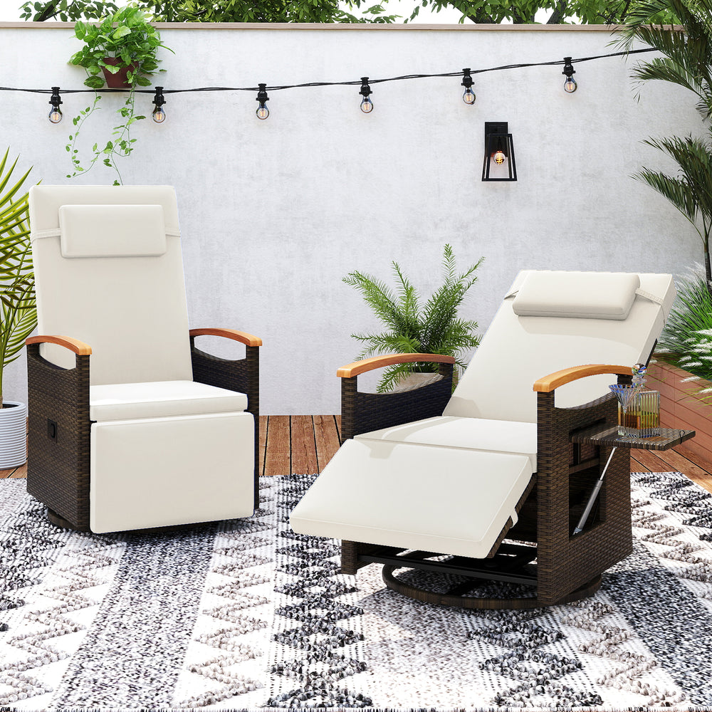 Patio Rattan 360° Swivel Recliner Chair with Adjustable Backrest and Footrest-White - Gallery View 1 of 10