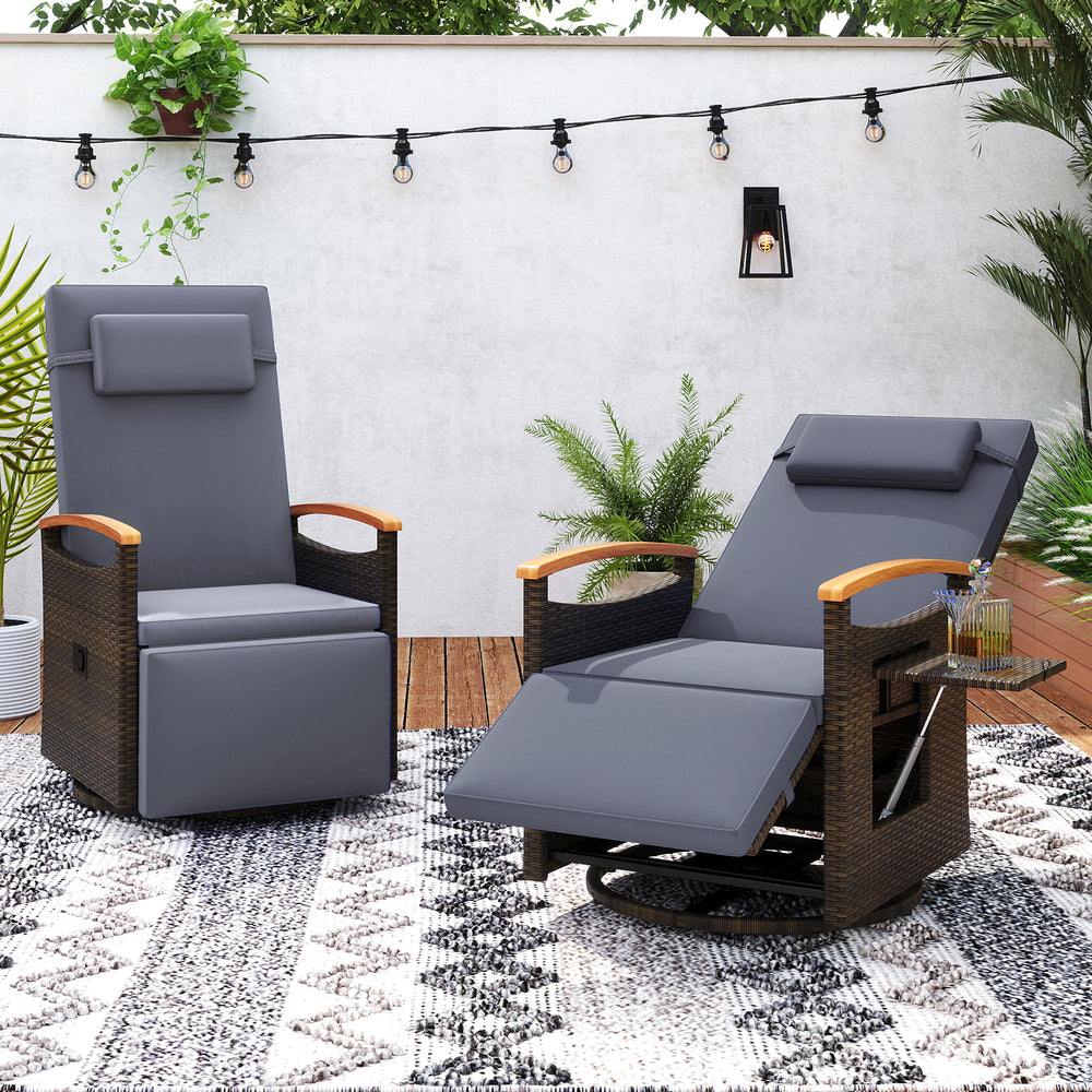 Patio Rattan 360° Swivel Recliner Chair with Adjustable Backrest and Footrest-Gray - Gallery View 1 of 10
