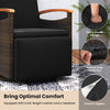 Patio Rattan 360° swivel recliner chair with adjustable backrest, soft cushion, and wood armrests for backyard.