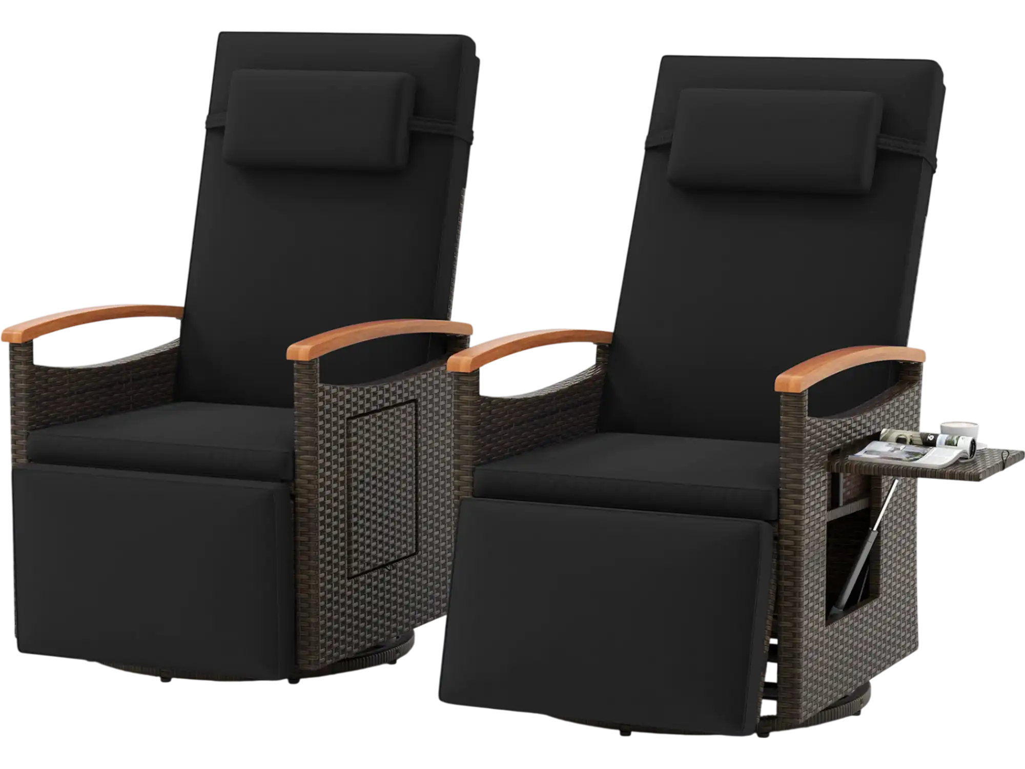 Costway Set of 2 Patio Rattan 360° Swivel Recliner Chaise Lounge Chairs Adjustable Backrest Footrest 86361582 New