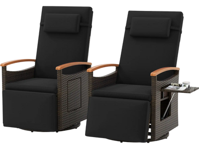 Costway Set of 2 Patio Rattan 360° Swivel Recliner Chaise Lounge Chairs Adjustable Backrest Footrest 86361582 New