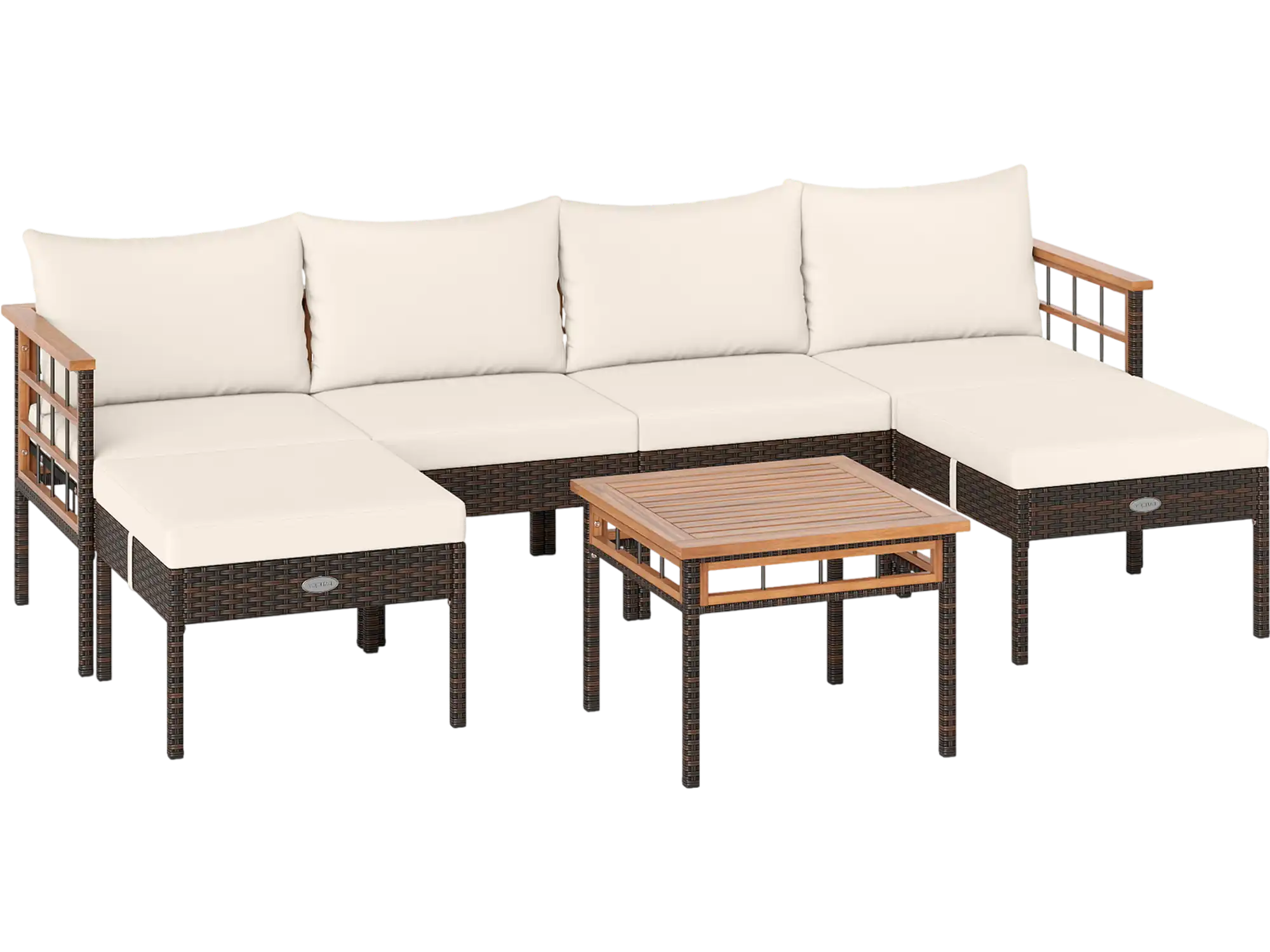 Costway 7-Pc Patio Rattan Conversation Set Chairs Ottomans Side Table 76906065 New