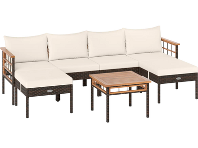 Costway 7-Pc Patio Rattan Conversation Set Chairs Ottomans Side Table 76906065 New