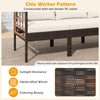 Patio rattan chair with soft cushions, crafted from PE rattan and acacia wood, ideal for backyard relaxation.