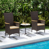 High backrest patio rattan chair set with beige cushions, perfect for outdoor dining by the poolside.