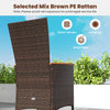 High backrest patio rattan chair in mix brown PE rattan with acacia wood armrests, ideal for outdoor dining comfort.