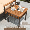 Side table made of premium solid wood, featuring a natural finish, complements the patio rattan chaise lounge.