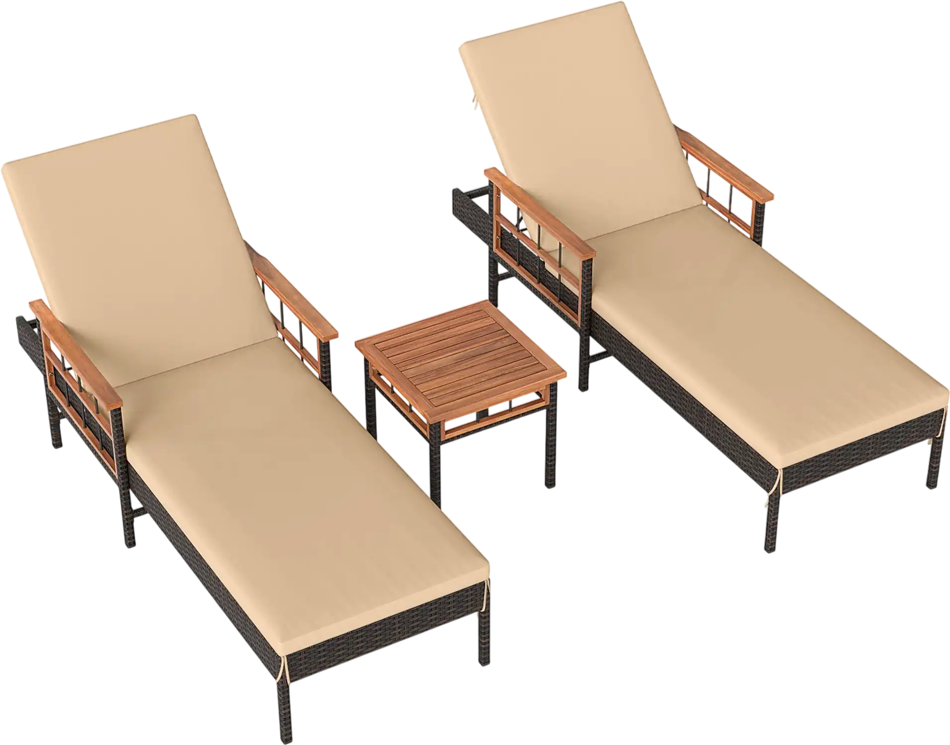 Costway Patio Rattan Chaise Lounge 4-Level Adjustable Backrest 53611149 New