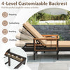 Patio rattan chaise lounge with 4-level adjustable backrest and beige cushions, perfect for outdoor relaxation.