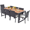 9-piece patio rattan dining set featuring an acacia wood table and soft cushions, ideal for backyard gatherings.