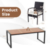 Dimensions of the 9-piece patio rattan dining set with acacia wood table and chair, ideal for backyard and garden use.