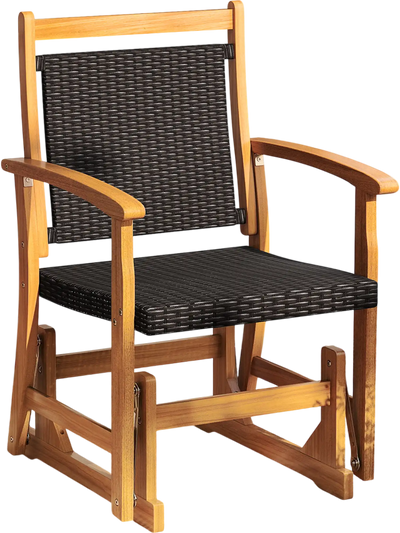 Costway Patio Rattan Glider Chair Acacia Wood Frame Wicker Seat Back 321598467 New