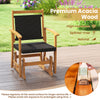 Patio rattan glider chair with acacia wood frame, featuring a wicker seat and back, perfect for backyard relaxation.