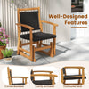 Patio rattan glider chair with acacia wood frame, featuring a wicker seat back and ergonomic design for backyard.
