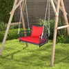 Red patio rattan porch swing hammock chair with soft cushions, ideal for backyard relaxation and easy assembly.