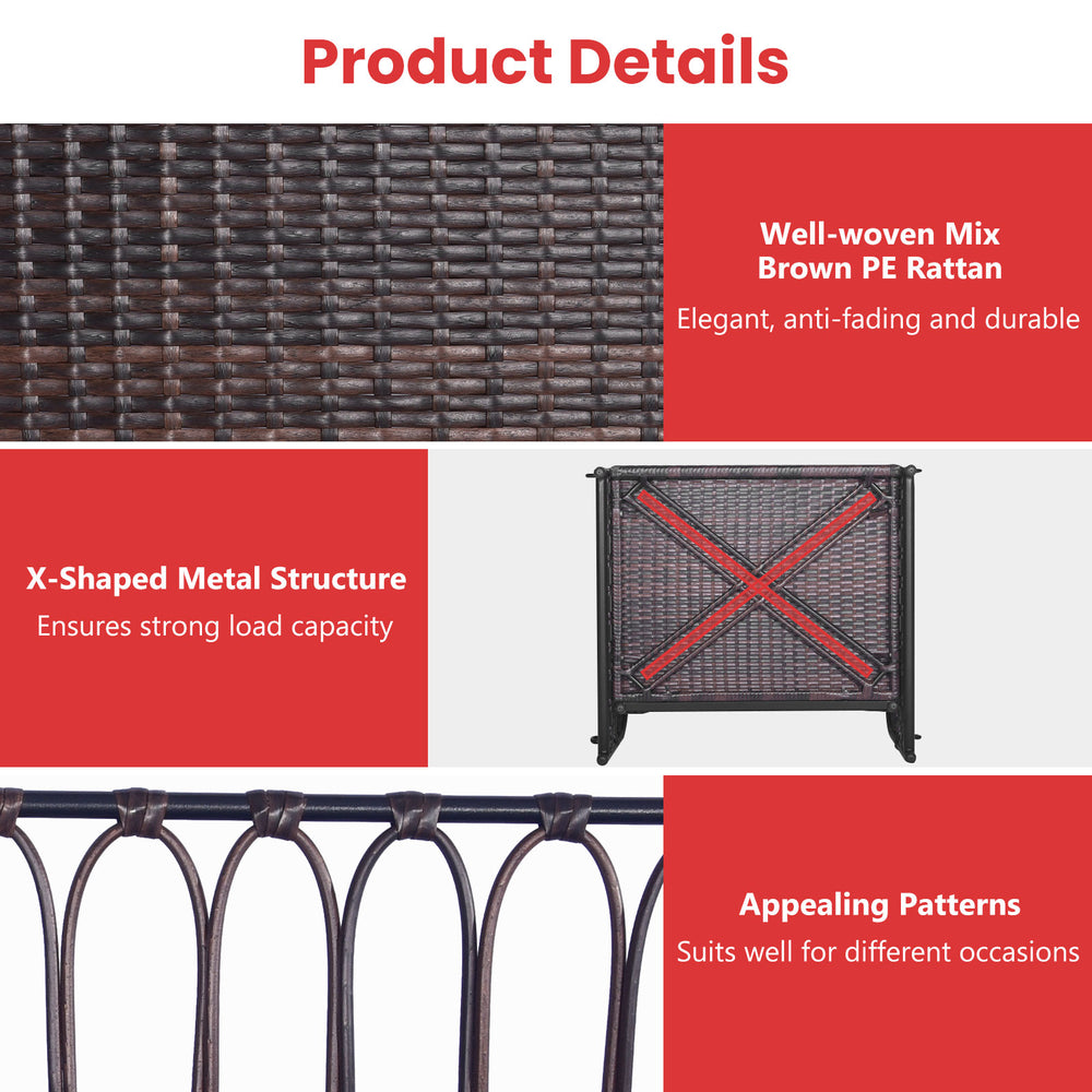 Patio rattan porch swing hammock chair with red seat cushion, featuring durable PE rattan and a stable metal frame for.