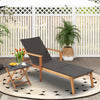 Patio rattan lounge chair with adjustable backrest, solid acacia wood frame, and PE wicker for outdoor relaxation.