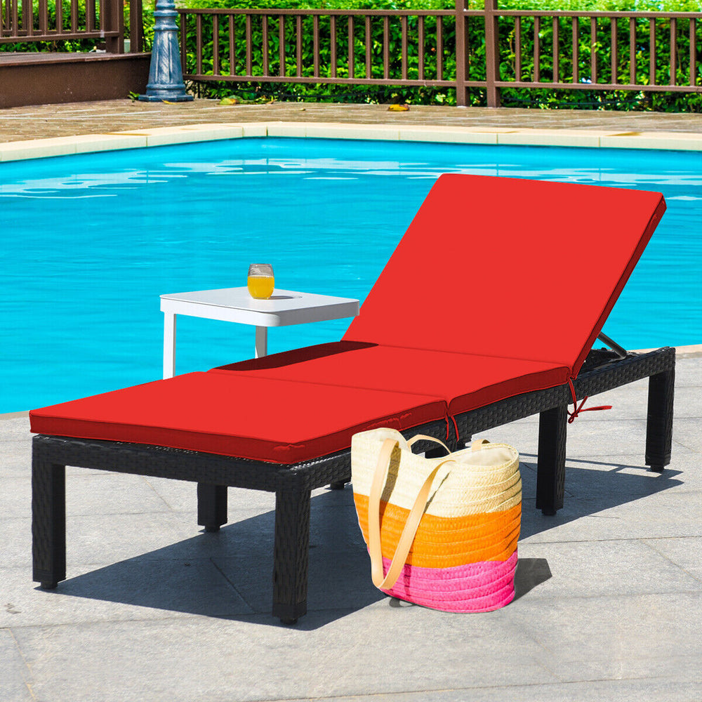 Patio Rattan Cushioned Height Adjustable Lounge Chair-Red & Off White - Gallery View 1 of 10