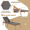 Patio rattan lounge chair with adjustable backrest, solid acacia wood frame, and ergonomic curved seat for outdoor.
