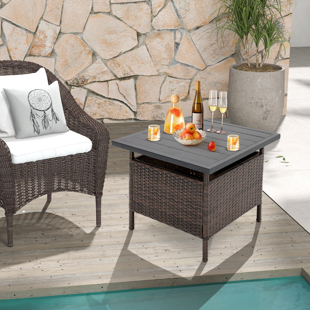 Patio Square Wicker Side Table with Umbrella Hole for Yard Garden Poolside - Gallery View 1 of 11