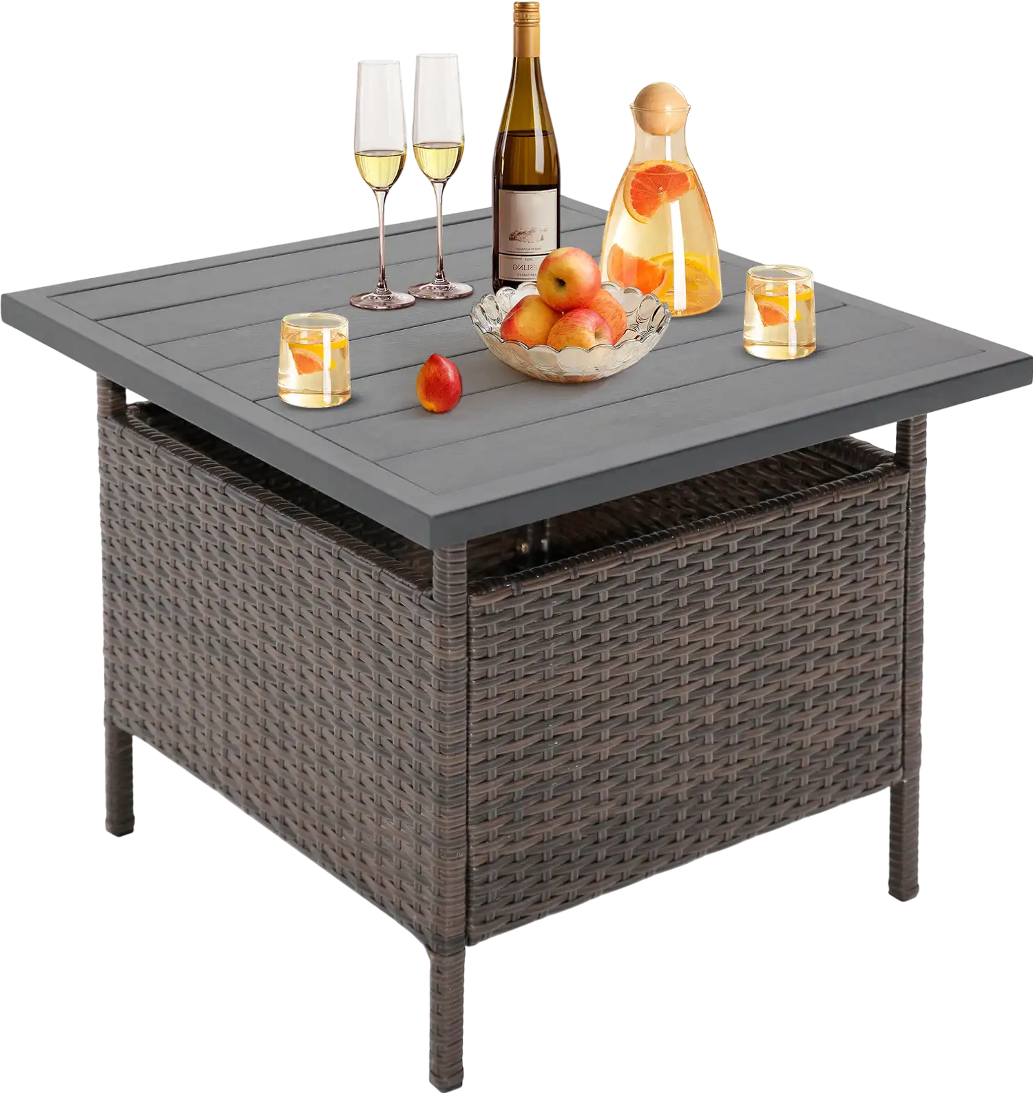 Costway Patio Square Wicker Side Table w/ Umbrella Hole 26472669 New