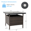 Square wicker side table with umbrella hole, PE rattan, for outdoor use in patio, garden, or poolside settings.