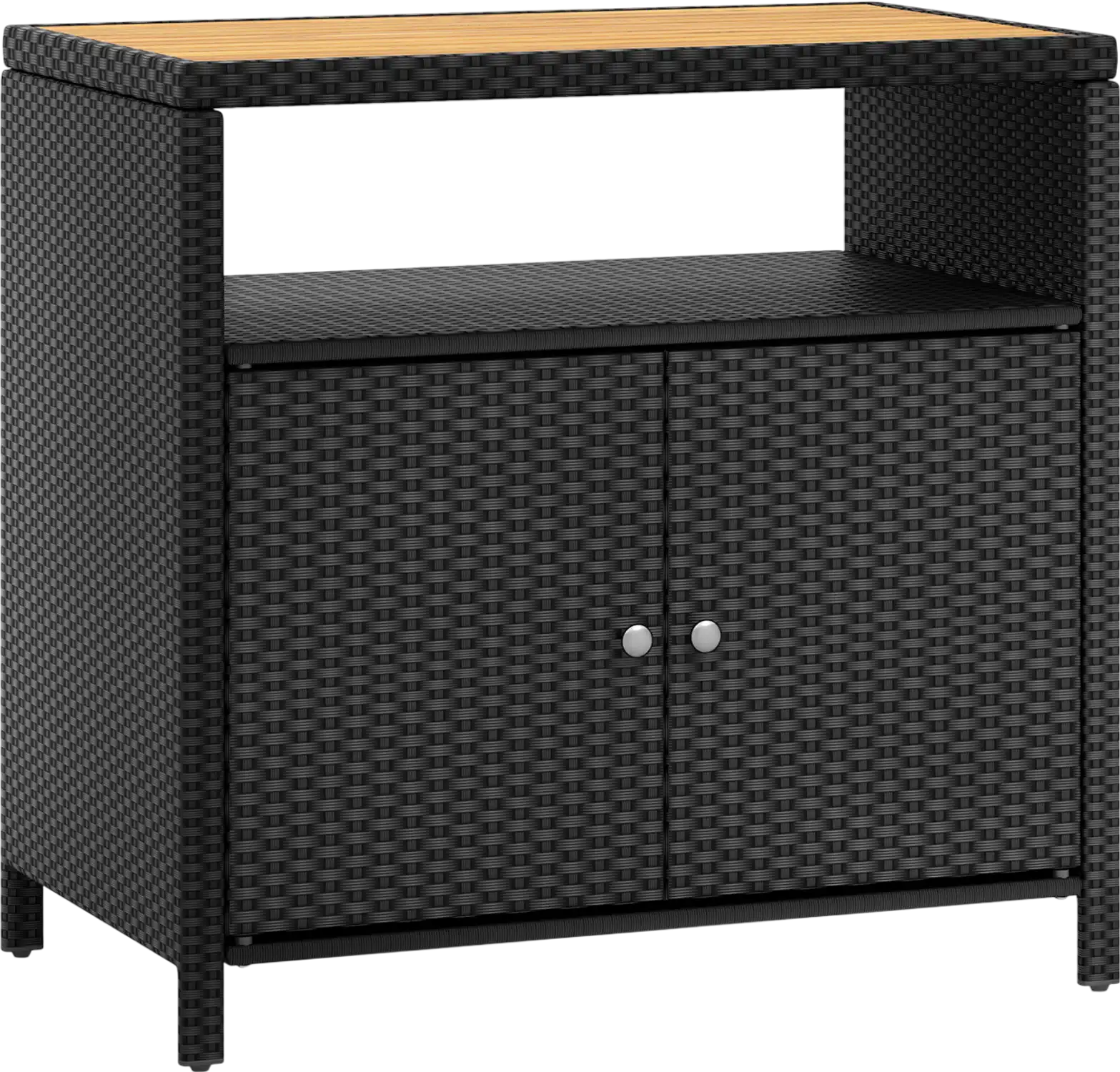 Costway Rattan Storage Cabinet Acacia Wood Countertop Patio Poolside 74365891 New