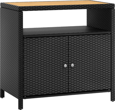 Costway Rattan Storage Cabinet Acacia Wood Countertop Patio Poolside 74365891 New
