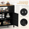 Rattan storage cabinet with acacia wood countertop, featuring a 2-door design and easy-to-hold knobs for patio.
