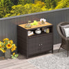 Rattan Storage Cabinet with Acacia Wood Countertop for Poolside Deck and Patio-Brown - Gallery View 1 of 10