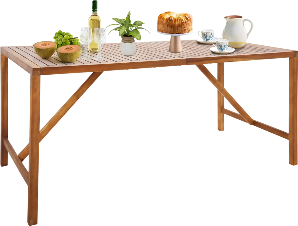 67 Inch Patio Rectangle Acacia Wood Dining Table with Umbrella Hole