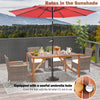 67-inch acacia wood dining table with umbrella hole, designed for six, perfect for outdoor patio gatherings.