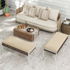 Beige 43-inch patio rectangle ottoman with metal legs and soft cushion, ideal for backyard or poolside use.