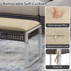Close-up of the 43-inch patio ottoman with beige cushion, featuring a zippered cover and fixing ties for secure.
