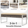 43-inch patio rectangle ottoman with beige cushion, hand-woven PE rattan, ideal as footrest, loveseat bench, or coffee.