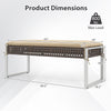 43-inch patio rectangle ottoman with beige seat cushion, hand-woven PE rattan, and reinforced metal legs for outdoor.