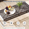Patio rectangle ottoman in mix brown PE rattan with soft beige cushion, ideal for backyard or poolside use.