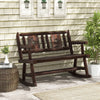 Patio rocking bench double rocker chair in rustic brown finish, ergonomic seat for two, perfect for backyard relaxation.