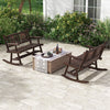Double rocking bench in rustic brown finish, featuring ergonomic seats, perfect for backyard relaxation.