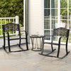 Brown patio rocking chairs with footrest and floral backrest, perfect for backyard relaxation and outdoor seating.
