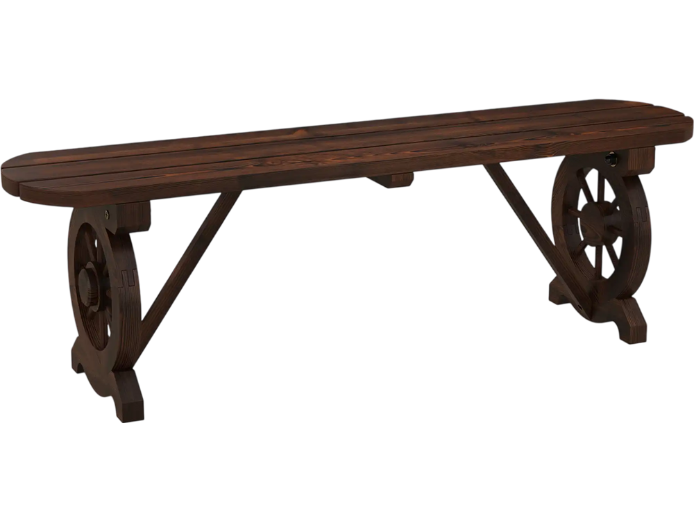 Patio Rustic Wood Bench with Wagon Wheel Base