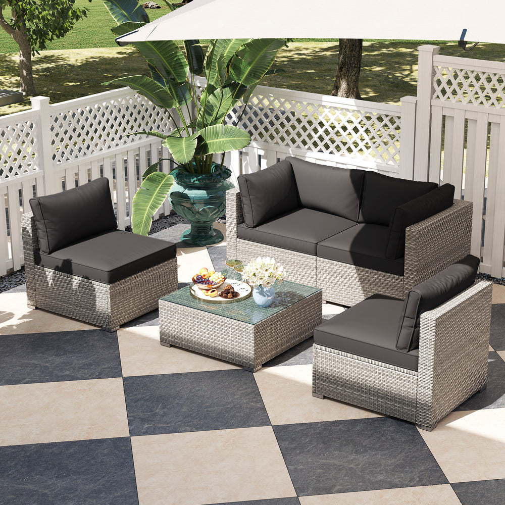 Costway Outdoor Sectional Sofa and Glass Coffee Table 5-Piece Set New